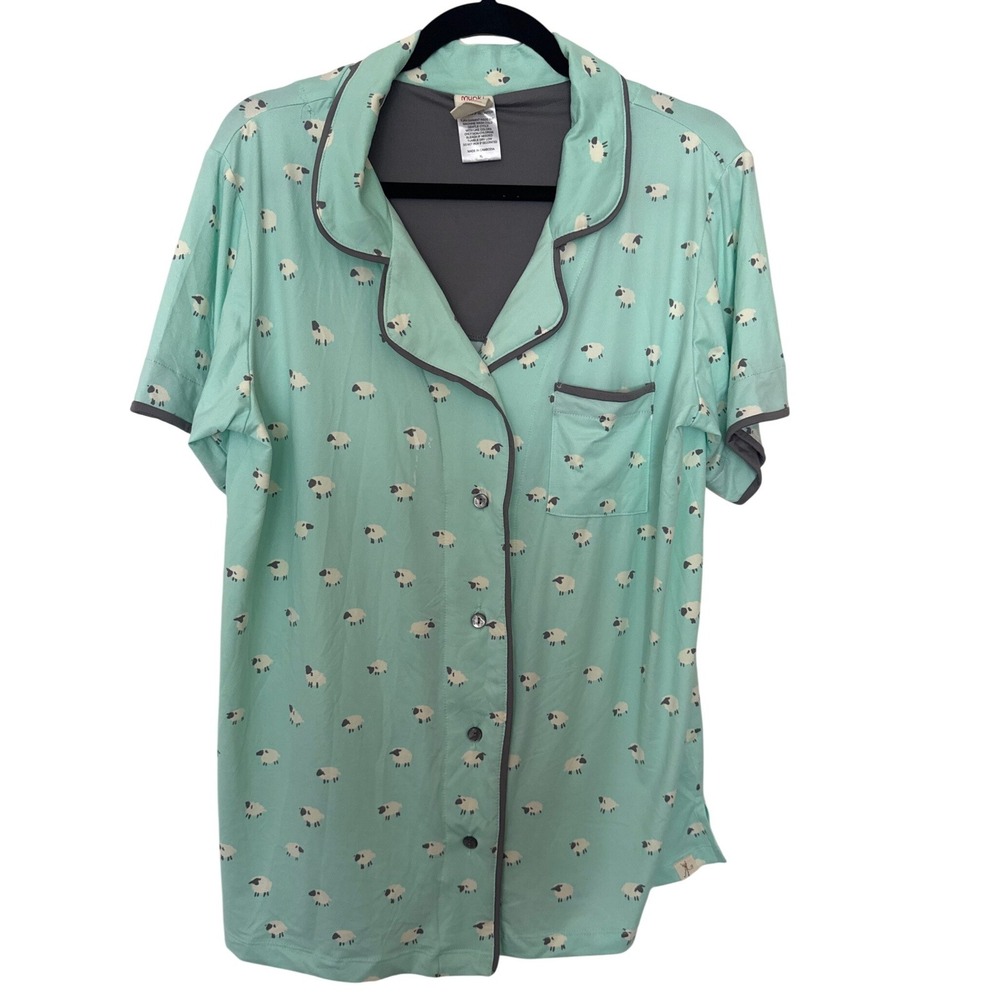 Munki Munki Pajama Set Womens XL Mint Green Sheep Print Short Sleeve Crop Pants - Picture 2 of 9